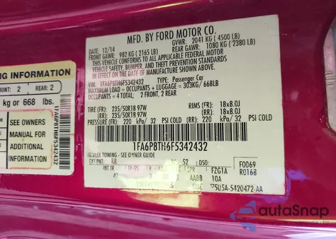 2015 Ford Mustang Ecoboost from USA, damaged, VIN 1FA6P8TH6F5342432